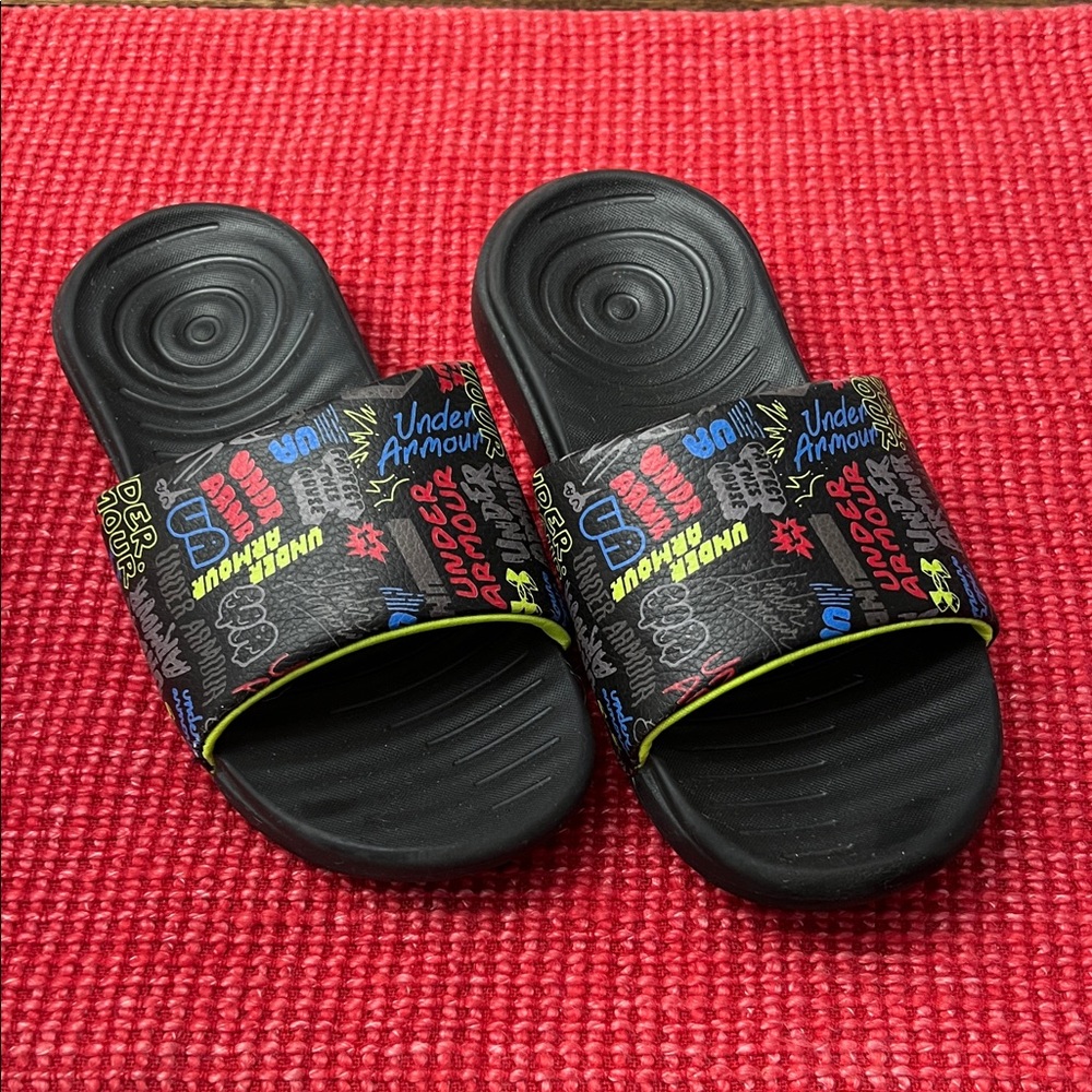 Under Armour Black Slides with Multicolor Accents